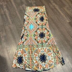 True light neon multicolor floral paisley print maxi skirt